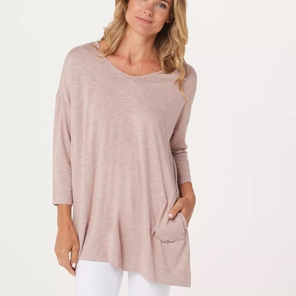 LOGO LORI GOLDSTEIN Blue Drop Shoulder 3/4 Sleeve Lightweight Knit Top Medium - Picture 2 of 7